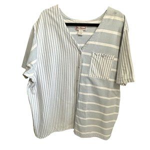 Bechamel II Woman size 3X dusty blue colorblock stripe heavyweight cotton tunic